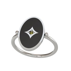 Peridot 8 ayar beyaz altın yüzük (Siyah mineli)
