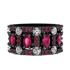 Zelie Tamtur Yüzük - Rodolit garnet, pırlanta ve kök yakut 925 ayar siyah rodyum kaplama gümüş yüzük (1.76 karat) #1075i72