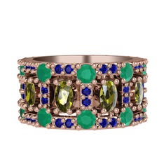 Zelie Tamtur Yüzük - Peridot, kök zümrüt ve lab safir 925 ayar rose altın kaplama gümüş yüzük #10c08tb