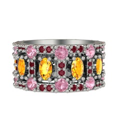 Zelie Tamtur Yüzük - Sitrin, pembe kuvars ve kök yakut 8 ayar beyaz altın yüzük #10jh5kc