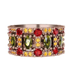 Zelie Tamtur Yüzük - Peridot, garnet ve sitrin 14 ayar rose altın yüzük #10m8emm