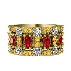 Zelie Tamtur Yüzük - Garnet, beyaz zirkon ve sitrin 18 ayar altın yüzük #10n7d66