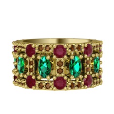 Zelie Tamtur Yüzük - Yeşil kuvars, kök yakut ve dumanlı kuvars 18 ayar altın yüzük #10o7t02