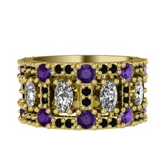 Swarovski, ametist ve siyah zirkon 18 ayar altın yüzük