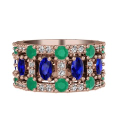 Zelie Tamtur Yüzük - Lab safir, kök zümrüt ve beyaz zirkon 14 ayar rose altın yüzük #10v3bf4