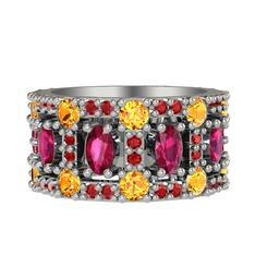 Rodolit garnet, sitrin ve garnet 18 ayar beyaz altın yüzük