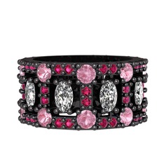 Zelie Tamtur Yüzük - Swarovski, pembe kuvars ve rodolit garnet 925 ayar siyah rodyum kaplama gümüş yüzük #10vx9gz