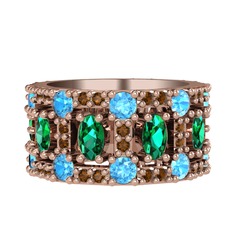 Zelie Tamtur Yüzük - Yeşil kuvars, akuamarin ve dumanlı kuvars 14 ayar rose altın yüzük #1198f11