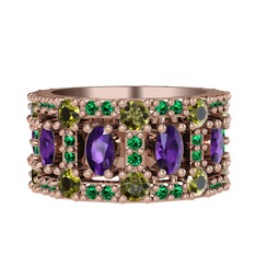 Zelie Tamtur Yüzük - Ametist, peridot ve yeşil kuvars 925 ayar rose altın kaplama gümüş yüzük #11h2gby