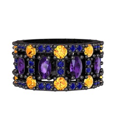 Zelie Tamtur Yüzük - Ametist, sitrin ve lab safir 925 ayar siyah rodyum kaplama gümüş yüzük #11qlvaf