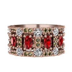 Garnet, beyaz zirkon ve peridot 14 ayar rose altın yüzük