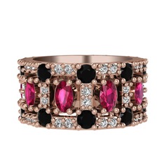 Zelie Tamtur Yüzük - Rodolit garnet, siyah zirkon ve beyaz zirkon 925 ayar rose altın kaplama gümüş yüzük #11zaf9e