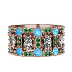 Zelie Tamtur Yüzük - Swarovski, akuamarin ve yeşil kuvars 14 ayar rose altın yüzük #122o84t