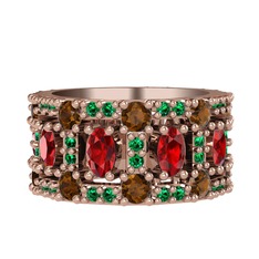 Zelie Tamtur Yüzük - Garnet, dumanlı kuvars ve yeşil kuvars 18 ayar rose altın yüzük #12d61hj