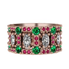 Zelie Tamtur Yüzük - Swarovski, yeşil kuvars ve rodolit garnet 14 ayar rose altın yüzük #12mqp3r