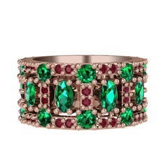 Zelie Tamtur Yüzük - Yeşil kuvars ve kök yakut 925 ayar rose altın kaplama gümüş yüzük #12pcs8l