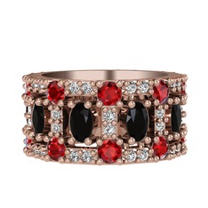 Zelie Tamtur Yüzük - Siyah zirkon, garnet ve pırlanta 18 ayar rose altın yüzük (0.66 karat) #12tuniy