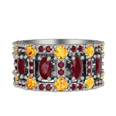 Zelie Tamtur Yüzük - Kök yakut ve sitrin 18 ayar beyaz altın yüzük #1375e8s