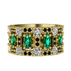 Zelie Tamtur Yüzük - Yeşil kuvars, pırlanta ve siyah zirkon 14 ayar altın yüzük (1.76 karat) #13bil62