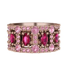 Rodolit garnet ve pembe kuvars 18 ayar rose altın yüzük