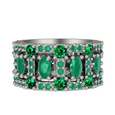 Zelie Tamtur Yüzük - Kök zümrüt ve yeşil kuvars 8 ayar beyaz altın yüzük #13poy11