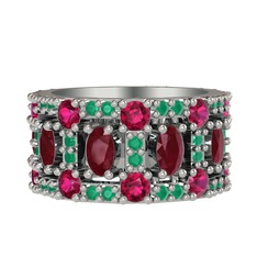 Zelie Tamtur Yüzük - Kök yakut, rodolit garnet ve kök zümrüt 14 ayar beyaz altın yüzük #13vpnhc