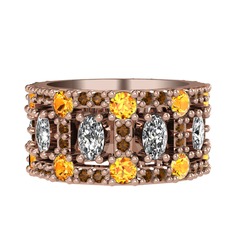 Zelie Tamtur Yüzük - Beyaz zirkon, sitrin ve dumanlı kuvars 14 ayar rose altın yüzük #13xin55