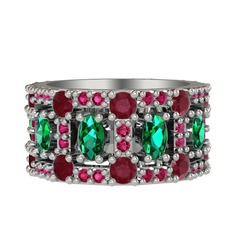 Yeşil kuvars, kök yakut ve rodolit garnet 925 ayar gümüş yüzük