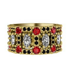 Zelie Tamtur Yüzük - Swarovski, garnet ve siyah zirkon 18 ayar altın yüzük #14nx9k5