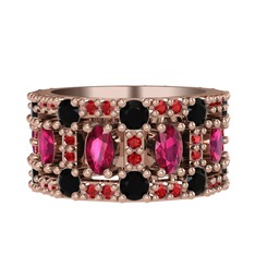 Zelie Tamtur Yüzük - Rodolit garnet, siyah zirkon ve garnet 18 ayar rose altın yüzük #158fsca