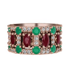 Zelie Tamtur Yüzük - Kök yakut, kök zümrüt ve pırlanta 925 ayar rose altın kaplama gümüş yüzük (0.66 karat) #158vj6o