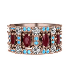 Zelie Tamtur Yüzük - Kök yakut, pırlanta ve akuamarin 14 ayar rose altın yüzük (1.76 karat) #15ejoc7