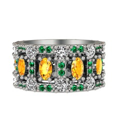 Zelie Tamtur Yüzük - Sitrin, pırlanta ve yeşil kuvars 18 ayar beyaz altın yüzük (1.76 karat) #15jvmoi