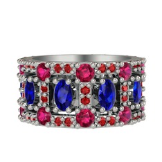 Lab safir, rodolit garnet ve garnet 925 ayar gümüş yüzük