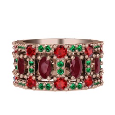 Zelie Tamtur Yüzük - Kök yakut, garnet ve yeşil kuvars 18 ayar rose altın yüzük #15xkfj2