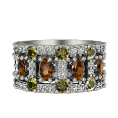 Zelie Tamtur Yüzük - Dumanlı kuvars, peridot ve swarovski 14 ayar beyaz altın yüzük #16489qp