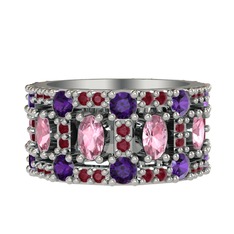 Zelie Tamtur Yüzük - Pembe kuvars, ametist ve kök yakut 8 ayar beyaz altın yüzük #16hzwod