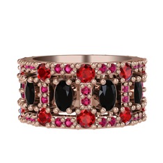 Zelie Tamtur Yüzük - Siyah zirkon, garnet ve rodolit garnet 8 ayar rose altın yüzük #16nrhp8