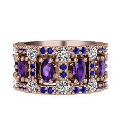 Zelie Tamtur Yüzük - Ametist, pırlanta ve lab safir 925 ayar rose altın kaplama gümüş yüzük (1.76 karat) #16pikps