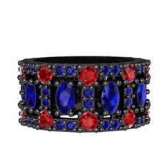 Lab safir ve garnet 925 ayar siyah rodyum kaplama gümüş yüzük