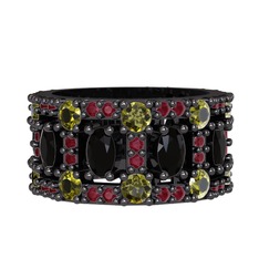 Zelie Tamtur Yüzük - Siyah zirkon, peridot ve kök yakut 925 ayar siyah rodyum kaplama gümüş yüzük #16qdpq8