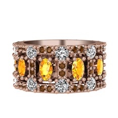 Zelie Tamtur Yüzük - Sitrin, pırlanta ve dumanlı kuvars 8 ayar rose altın yüzük (1.76 karat) #16s8w2b