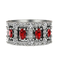 Zelie Tamtur Yüzük - Garnet, pırlanta ve beyaz zirkon 925 ayar gümüş yüzük (1.76 karat) #16wel95