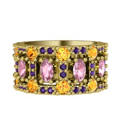 Zelie Tamtur Yüzük - Pembe kuvars, sitrin ve ametist 8 ayar altın yüzük #1753m59