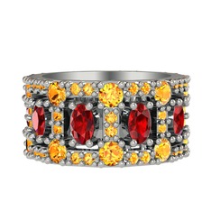 Garnet ve sitrin 8 ayar beyaz altın yüzük