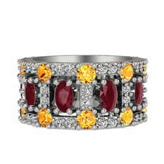 Zelie Tamtur Yüzük - Kök yakut, sitrin ve swarovski 8 ayar beyaz altın yüzük #17awfzx