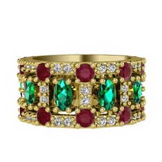 Yeşil kuvars, kök yakut ve pırlanta 8 ayar altın yüzük (0.66 karat)