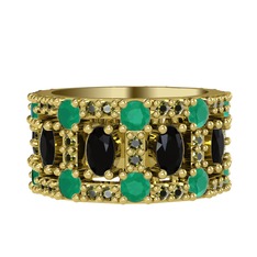 Siyah zirkon, kök zümrüt ve peridot 18 ayar altın yüzük