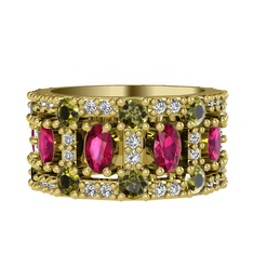 Rodolit garnet, peridot ve pırlanta 8 ayar altın yüzük (0.66 karat)