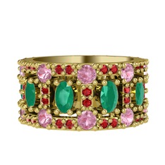 Zelie Tamtur Yüzük - Kök zümrüt, pembe kuvars ve garnet 14 ayar altın yüzük #17nmlyr
